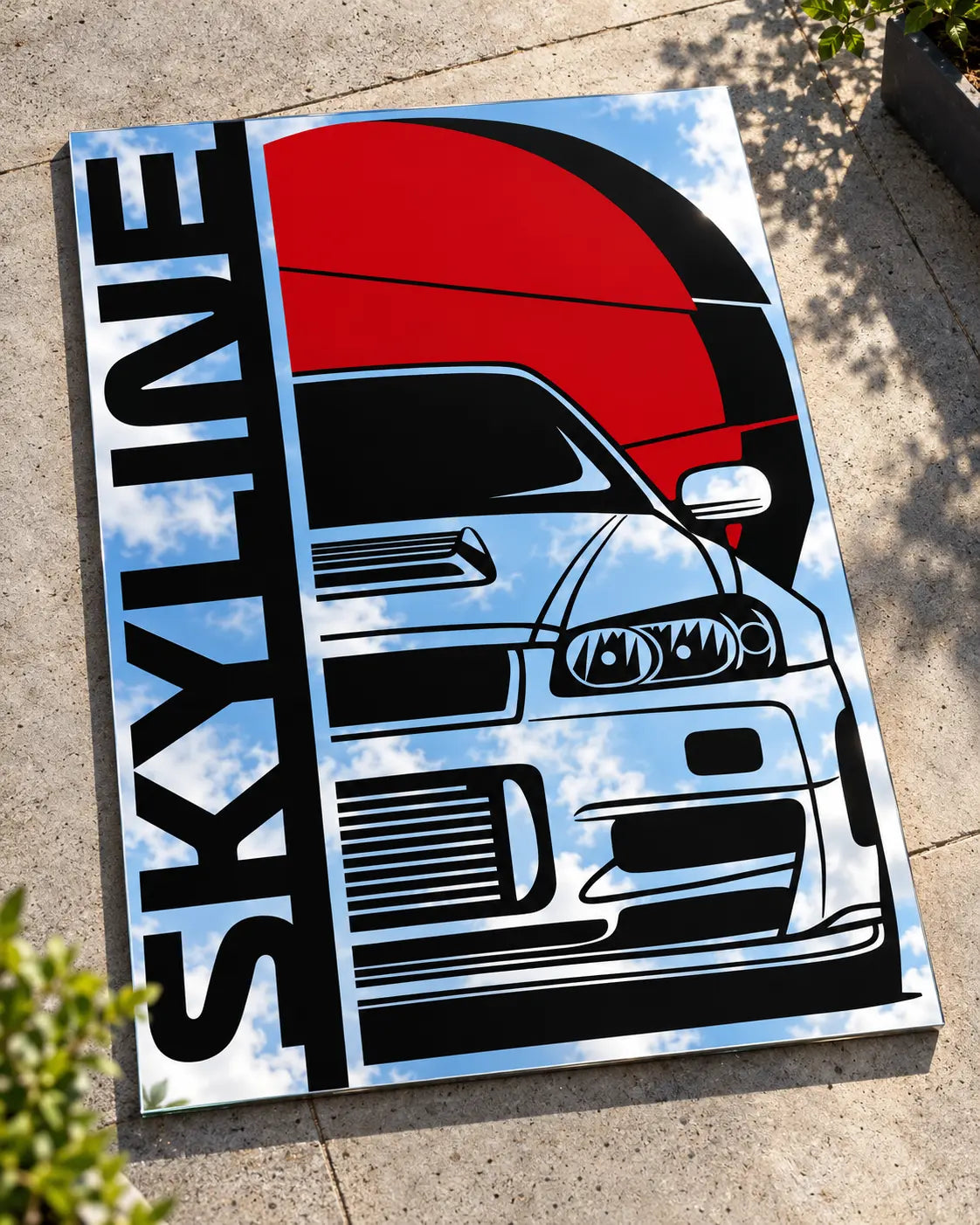 NISSAN SKYLINE RED BG VINTAGE MIRROR
