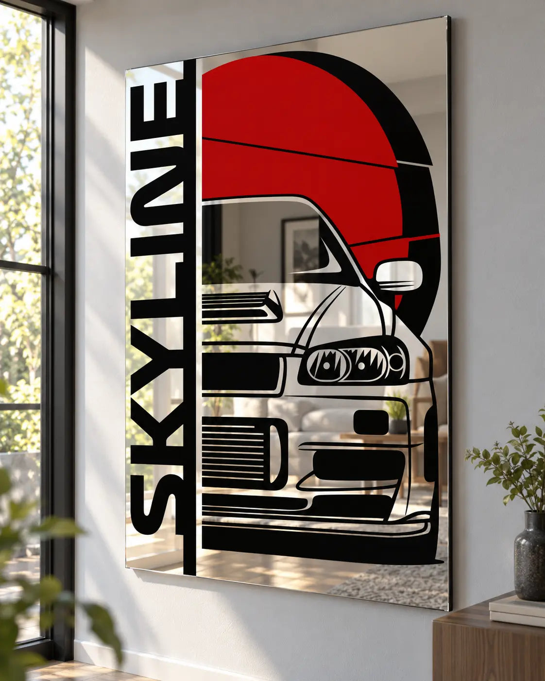 NISSAN SKYLINE RED BG VINTAGE MIRROR